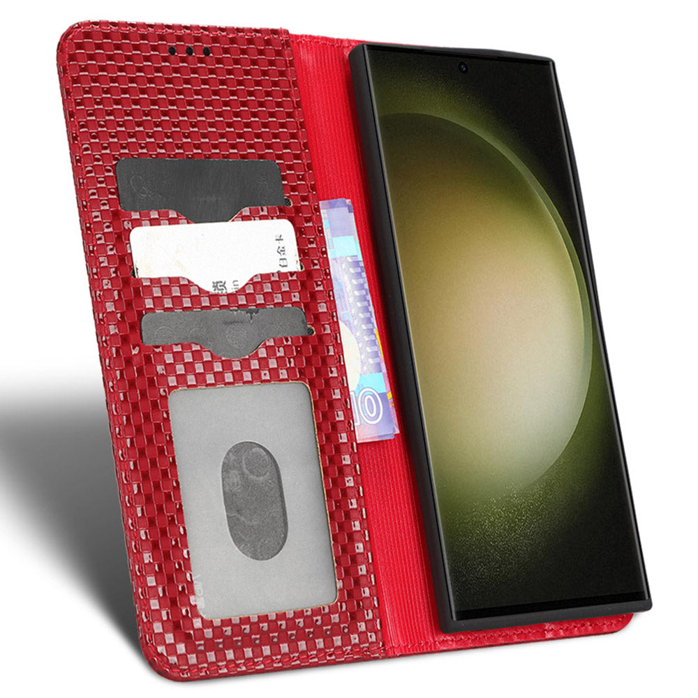 Grid Texture Leather Case for Samsung Galaxy S23 Ultra Wallet Phone Case Folio Flip Cover with Stand Grid Texture Leather Case for Samsung Galaxy S23 Ultra Wallet Phone Case Folio Flip Cover with Stand